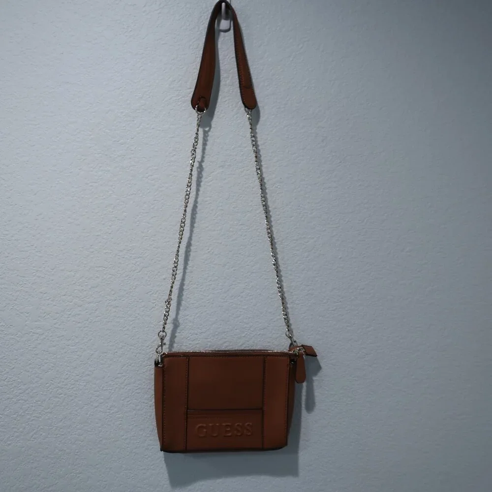 Guess Crossbody Bag Brown Faux Leather Purse with Removable Chain Strap Clutch - Picture 14 of 14